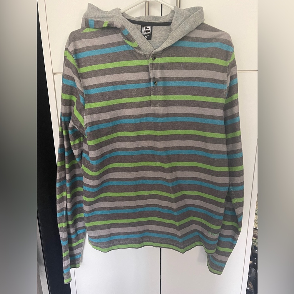 Globe Men’s Pullover Hoodie Grey Green Blue Size Medium M
